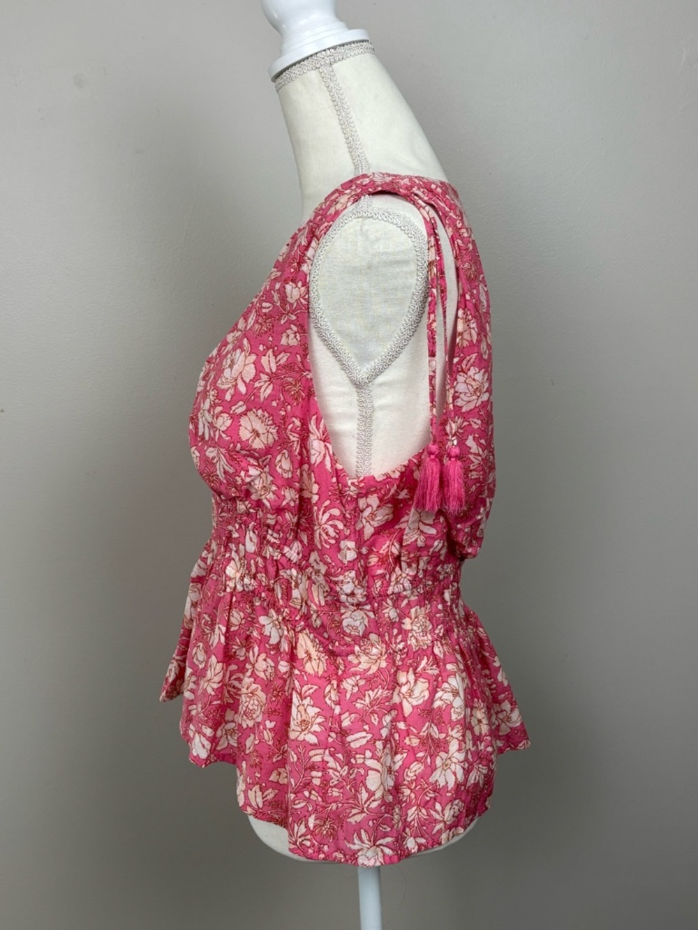 J Crew Top Womens Lg Pink White V-Neck Cotton Voile in Tossed Floral Blouse - Picture 5 of 13